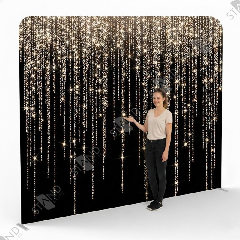 Backdrop Paillettes Or & Noir Luxe - Stand d'Exposition Standelite