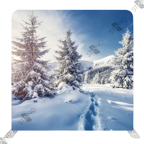 "Snowy Forest" Backdrop - Winter Theme Tension Fabric Display - Standelite