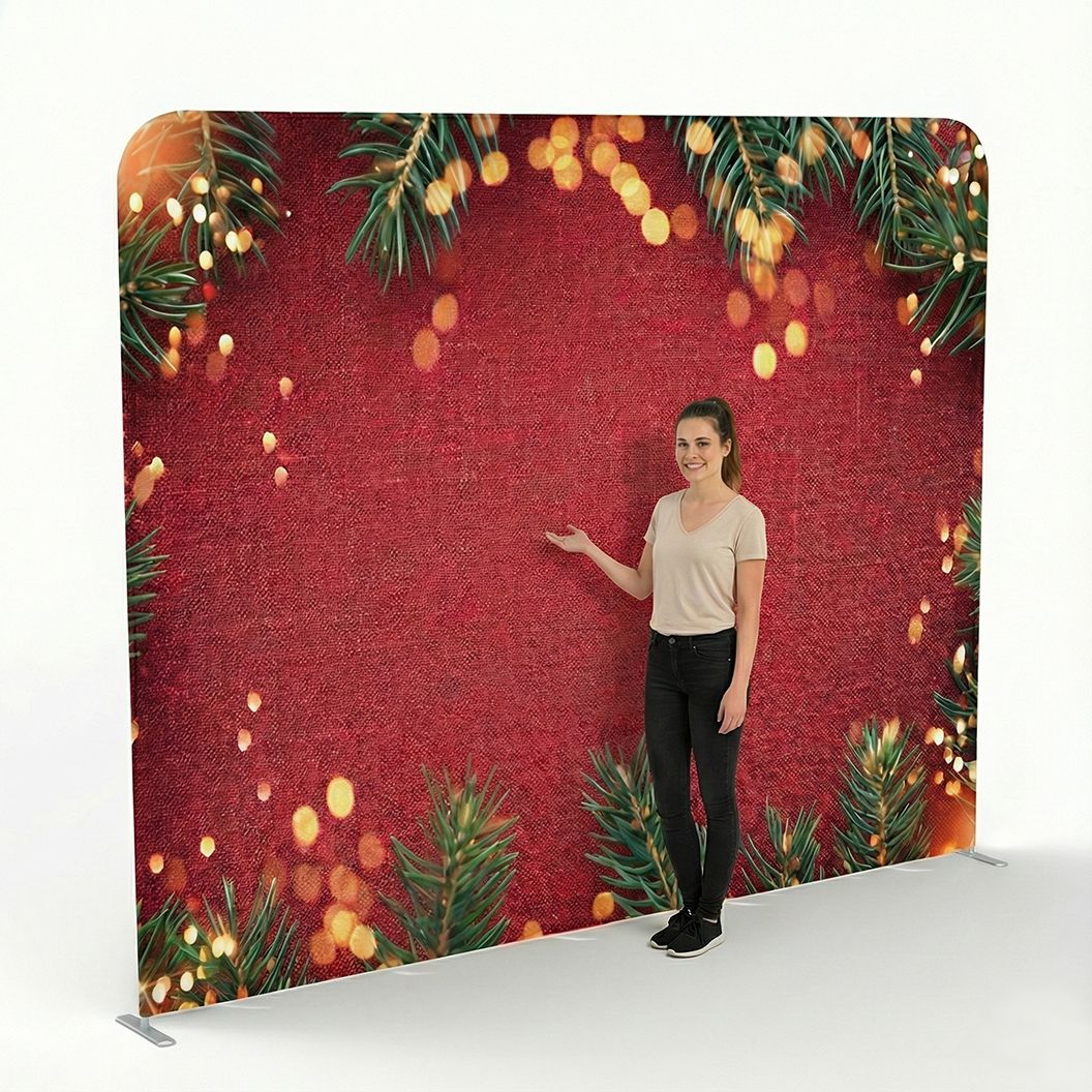 Fond de Scène Noël Rouge & Sapin 240cm (8ft) - Structure Tubulaire - Standelite