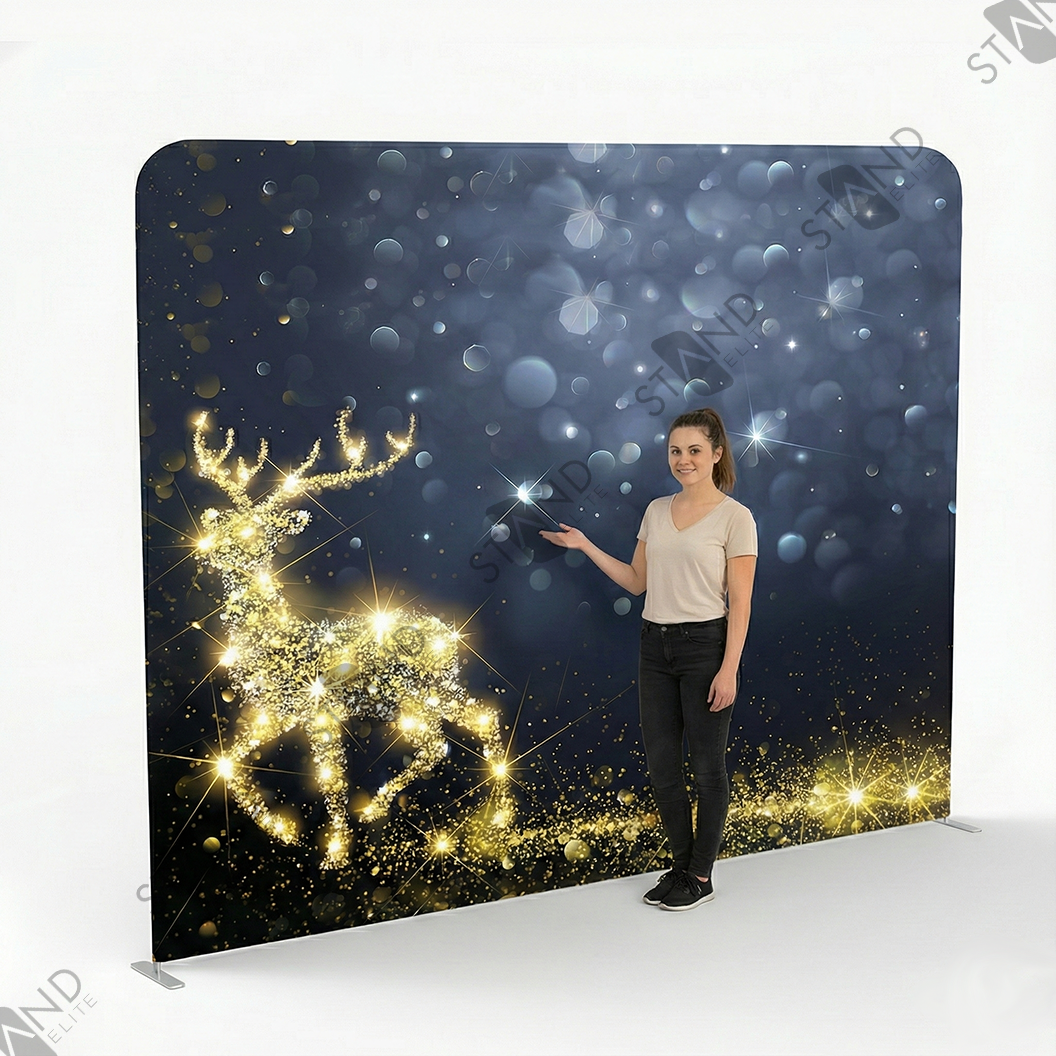 Fond de Scène 2,4m "Christmas Gold" - Standelite - Structure Tubulaire & Tissu Tendu