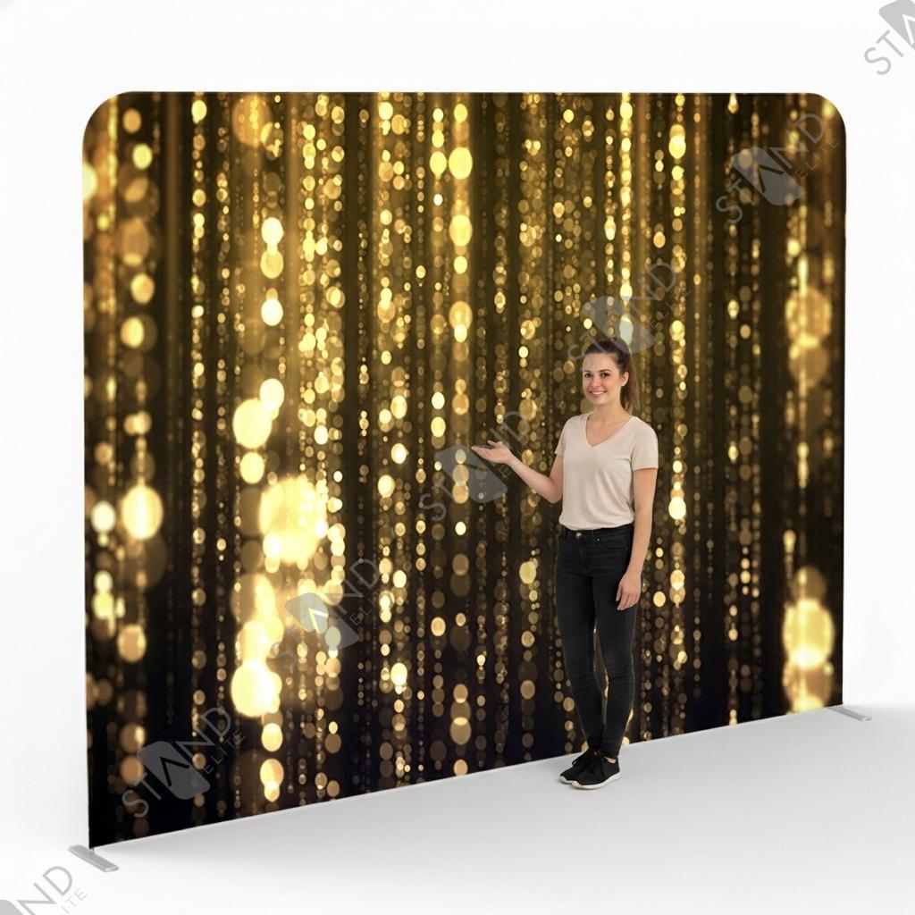 Backdrop Tissu Tendu Paillettes Or - Stand Scénique - Standelite
